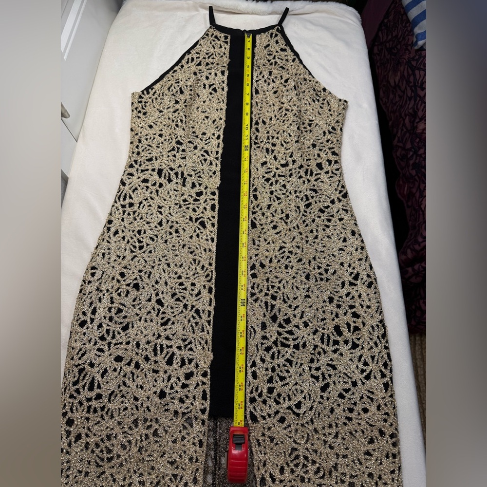 BELLE BADGLEY MISCHKA Elegant Black and Gold Embroidered Dress Size US 10 - Picture 8 of 15